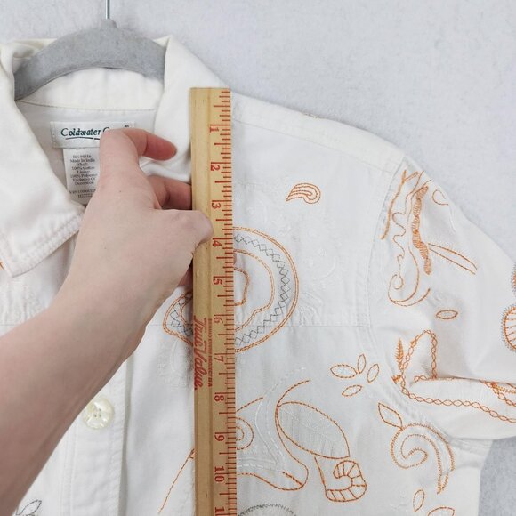 Coldwater Creek Jacket Womens Medium Petite White Embroidered Floral Button Up - Picture 6 of 14